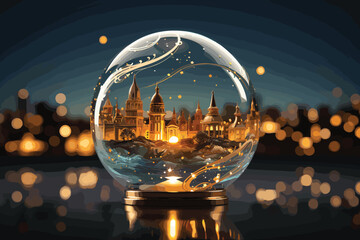Cityscape photography in a clear glass crystal ball