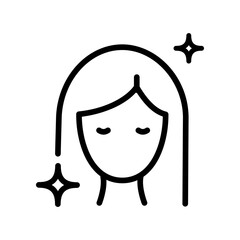 Woman face and hair vector silhouette. Female beauty profile. Contour symbol. Beauty procedures. Beauty parlor services. Cosmetology. Women care. Beautician services. Vector isolated outline drawing.