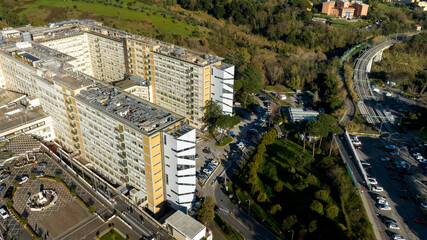Aerial view of the Gemelli University Hospital located in Rome, Italy. It is a large general...
