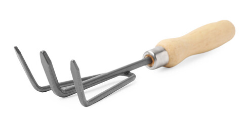 One rake isolated on white. Gardening tool