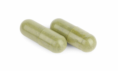 Vitamin capsules isolated on white. Health supplement