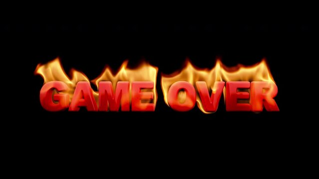 GAME OVER. Bright fiery text on a transparent background. Seamless looping flame animation with built-in alpha channel.