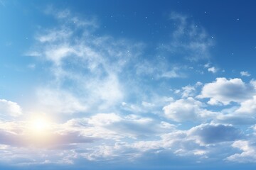 Naklejka na ściany i meble Blue sky with white clouds and shining sun