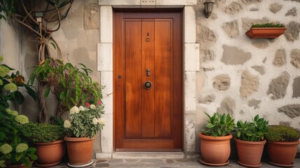 Old-fashioned wooden entrance door, a very attractive part of the house. Generative AI