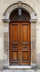 Old-fashioned wooden entrance door, a very attractive part of the house. Generative AI