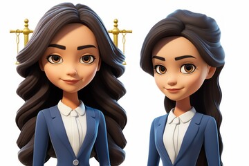 Two cartoon female lawyers in blue suits - obrazy, fototapety, plakaty