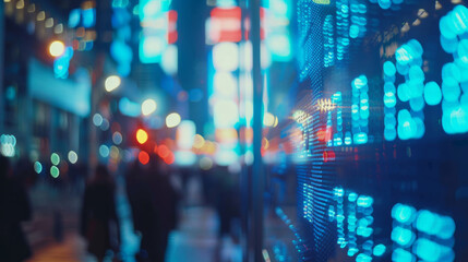 cityscape with digital data overlaying the physical environment, representing a concept of a smart city or the integration of digital information with urban space.