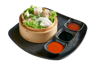 Floating Dim Sum in Bamboo Basket