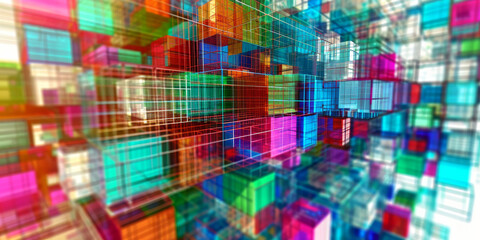 Vibrant Digital Chaos. Abstract 3D Blocks in Disarray