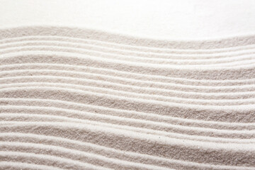 Zen rock garden. Wave pattern on white sand - obrazy, fototapety, plakaty