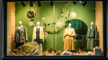 Sustainable Fashion Brands Mannequin Display in Clothing Store Window