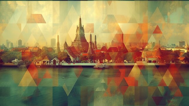Thailand travel poster with geometric pattern