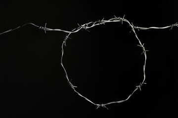 Shiny metal barbed wire on black background