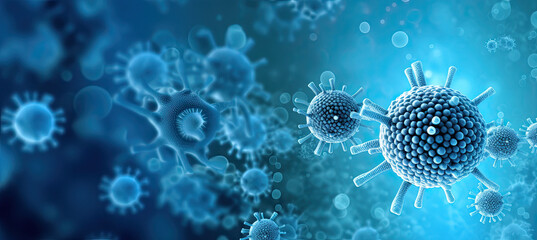 Viruses Microscopic View Background Banner - obrazy, fototapety, plakaty