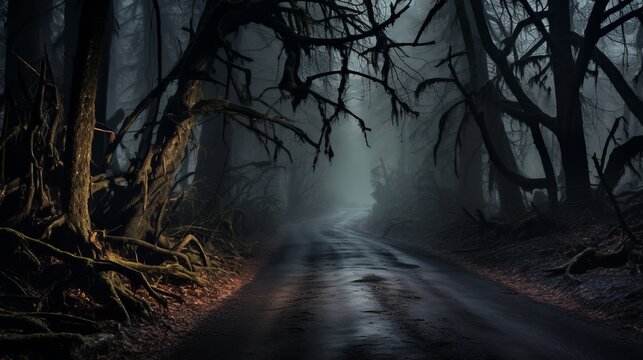 The road through the dark and mysterious forest