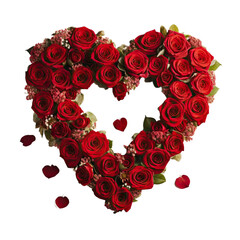 A heart shape frame made of red roses, isolated on transparent background.