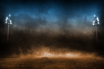 Stadium lights over a baseball dirt ground © arc4studio