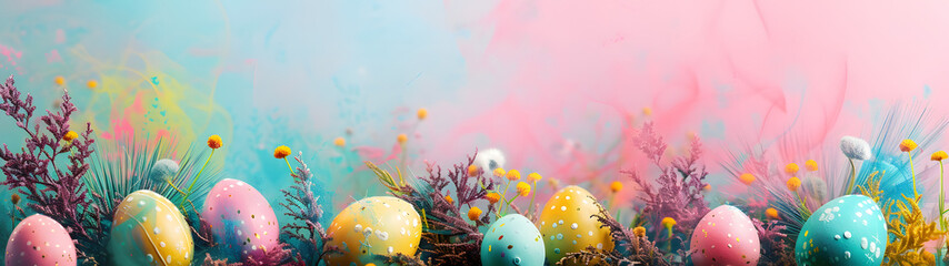Obraz na płótnie Canvas Group of Painted Eggs in Field