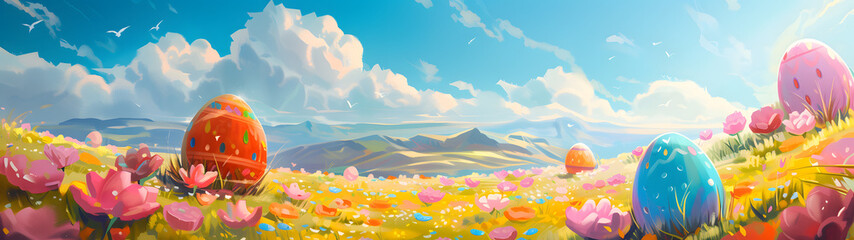Field of Flowers and Trees Painting