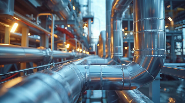 Pipework and exhaust stack at offshore oil and gas central processing platform,generative ai