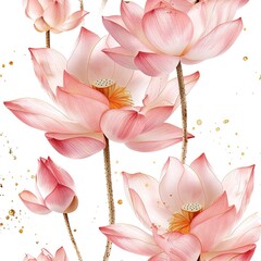 Seamless Pattern Design, Lotus Ink Style, Light Pink  and peach palette wallpaper 
