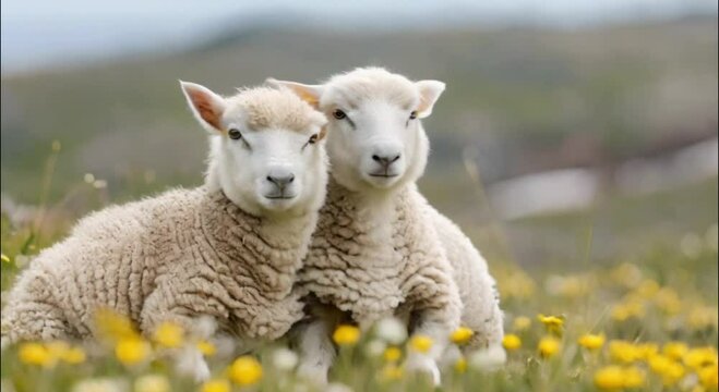 a pair of sheep in a meadow footage