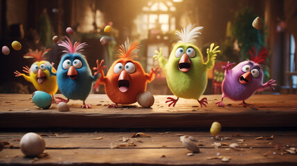 Epic Easter Egg Extravaganza - Colorful Chaos with Crazy Chicks! AI Generative.