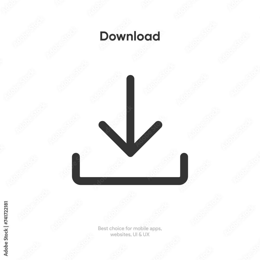 Poster 3D download button icon. Upload icon. Down arrow bottom side symbol. Click here button. Save cloud icon push button for UI UX, website, mobile application.