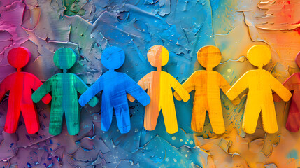 Poupées colorées en carton, inclusion sociale, travail d'équipe communautaire appartenance équité diversité