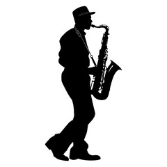 Obraz premium silhouette saxophonist in perform black color only
