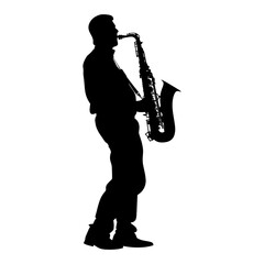 Naklejka premium silhouette saxophonist in perform black color only