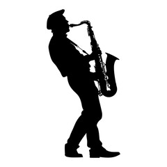 silhouette saxophonist in perform black color only