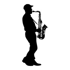 Naklejka premium silhouette saxophonist in perform black color only