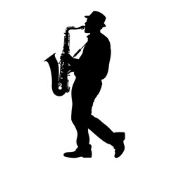 Naklejka premium silhouette saxophonist in perform black color only