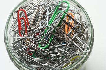 paper clips on white background close-up