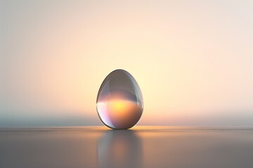 A minimalist Easter card design with a single, amazing, crystal-clear Easter egg against a plain, brightly blurred backdrop. - obrazy, fototapety, plakaty