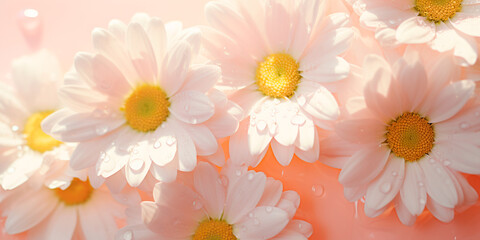 Daisies flowers close up, background, copy space