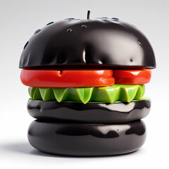Ultrarealistic black burger on a white background, HD-quality image