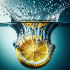 Lemon slice in water. Generative Ai.