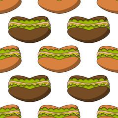 Seamless pattern with Hot Dog in the shape of a heart