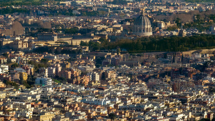 Aerial view on the houses and buildings of the historic center of Rome, Italy.