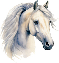 Portrait of gray arabian horse head, Profile Pictures. White horse portrait.