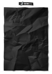 Vector realistic illustration of a black crumpled paper on a white background.