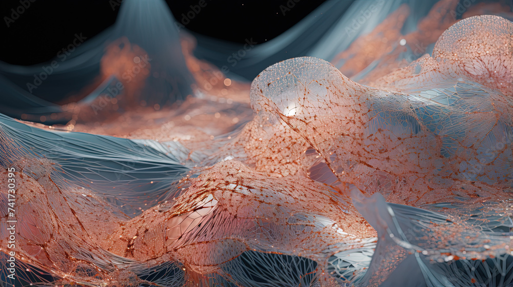 Poster Scientific abstraction with futuristic textured tissue waves. Tech background with close-up wave bio texture.