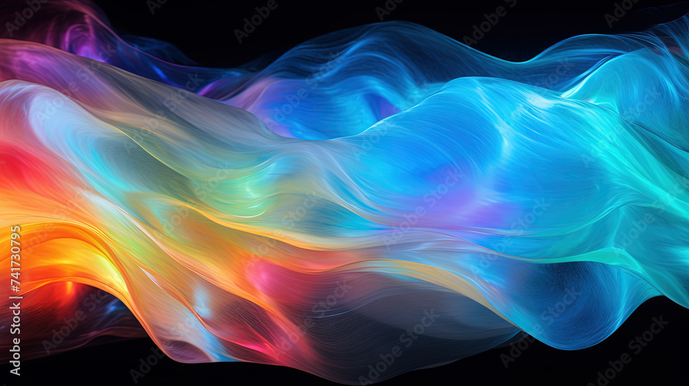 Poster vibrant abstract waveform with fluid motion and colorful gradients.