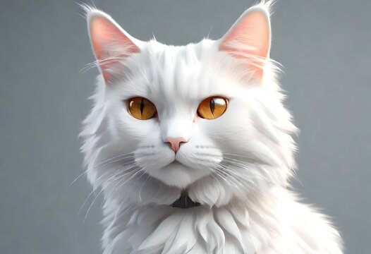 Beautiful fluffy white cat with alert expression. AI Generative 
