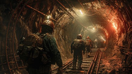 Subterranean Struggle: A Glimpse into the Grit and Determination of Miners in the Depths. - obrazy, fototapety, plakaty