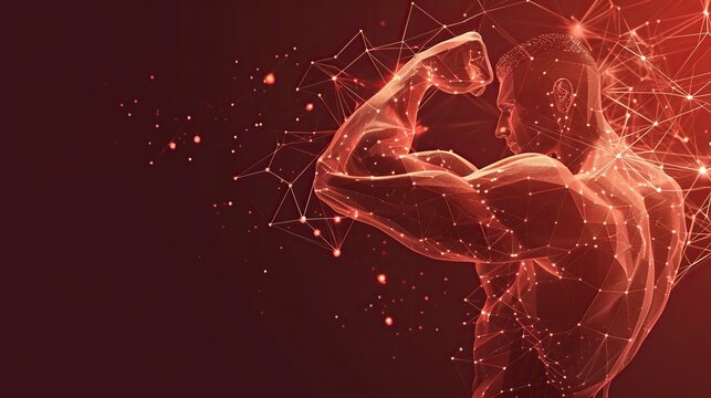 a man showing the power of his muscles, polygonal physique
