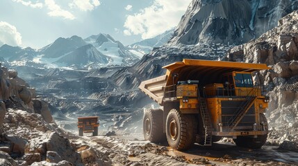 Witnessing the Synchronized Dance of Excavators and Dump Trucks in the Heart of Mining Operations.