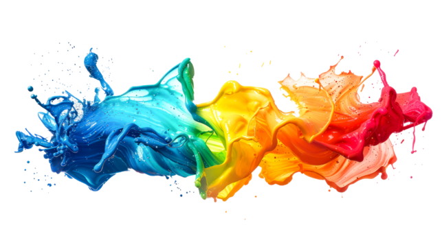 Colorful paint splash isolated on transparent background cut out (PNG) 